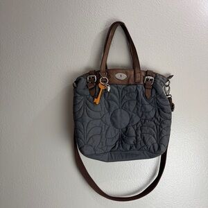 Fossil Key-Per Shoulder Bag Purse Quilted Flower Floral Leather Vintage